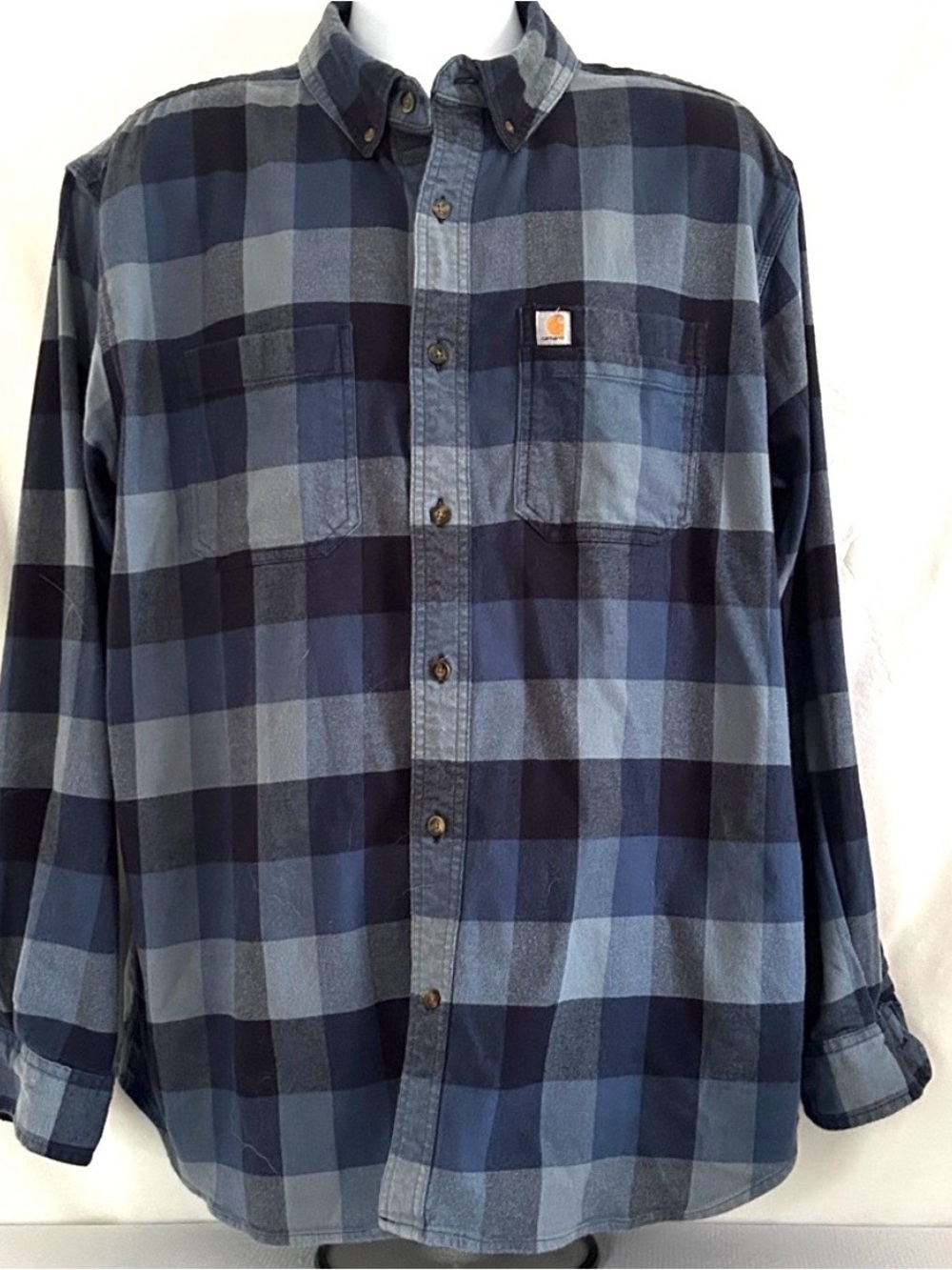 Carhartt Men’s Size XL Blue Checkered Plaid Long Sleeve Button Front Relax Shirt